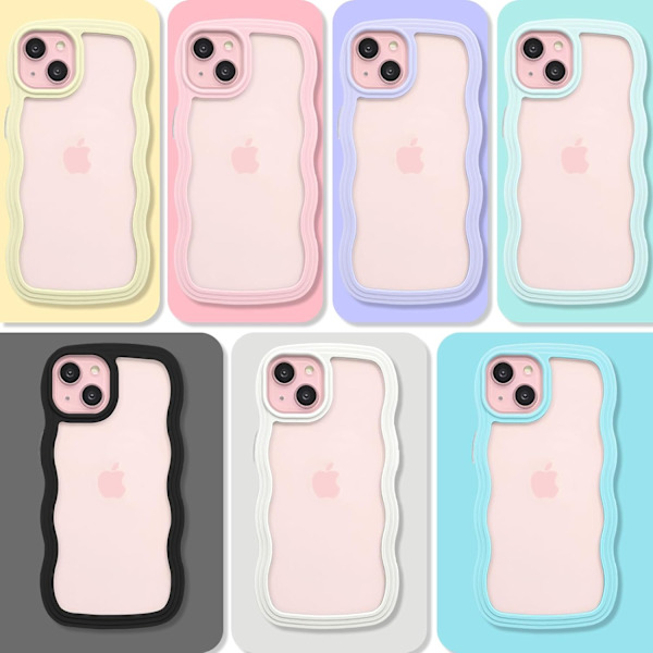 1 st iPhone 15 Skal med Vågig Kant, Transparent Bakdesign, Halksäker Grepp, Söt Vågig Ramform, Stötsäker Mjuk TPU & H