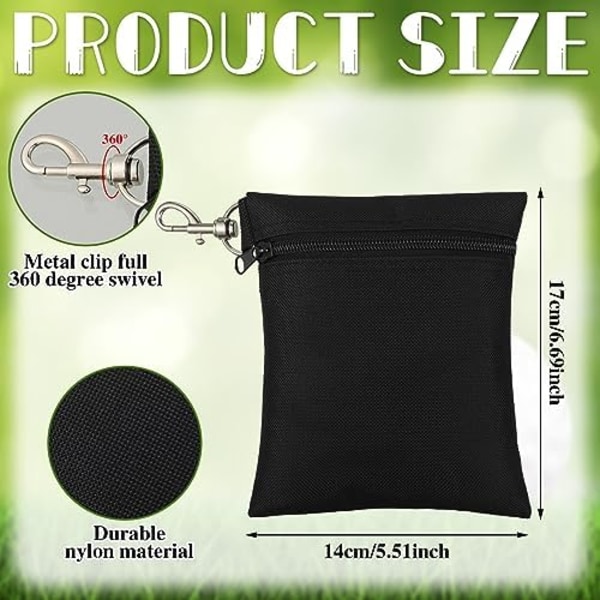3 st Golf-Teebag 6,69 x 5,51 tum Zippade Golfbollsklippväska Utility Golf-Teebärare med Metall Hummerklo-klämma