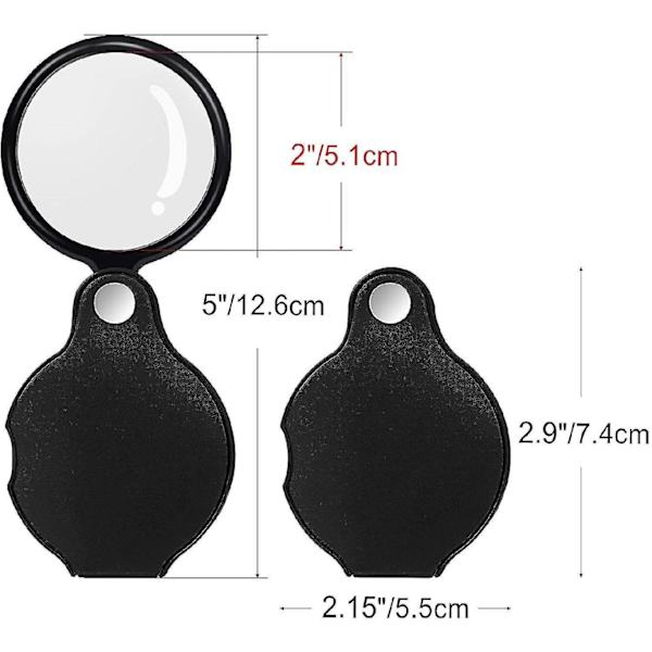 5 stk. 10x mini lommeforstørrelsesglas med foldbar lomme