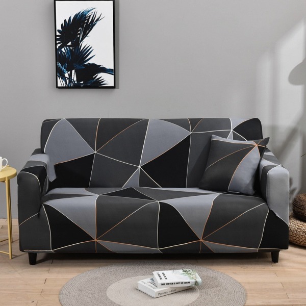 (3-personers, sort firkantet)3-personers sofabetræk Stretch-sofabetræk med