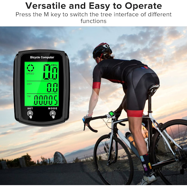 Cykelcomputer og cykelkilometertæller med ledning MPH KM/H Cykel speedometer med automatisk opvågning Cykelhastighedsmåler LCD-display & enkelt kilometertal & Multi-F