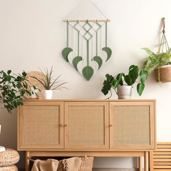 Makrameeseinävaate Boho Käsintehty Kudotut Lehdet Bohemian Chic Kotiseinän Koristelu Moderni Geometria Lehti Taide Tapestry Koriste