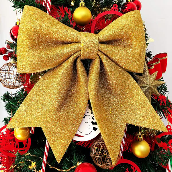 Glitter Båge Julgran Topp Krans Bågar Dekorationer, Guld,