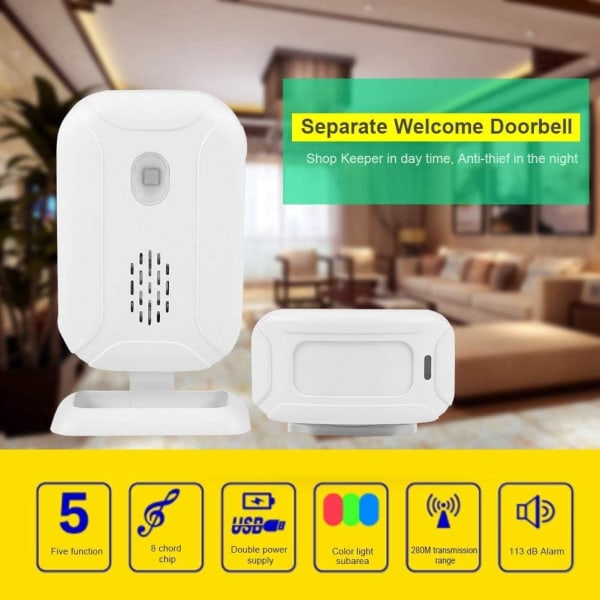 Welcome Ringtones with Alarm Bell, Wireless PIR Motion Sensor with IR, 4 Levels Adjustable Volume, C