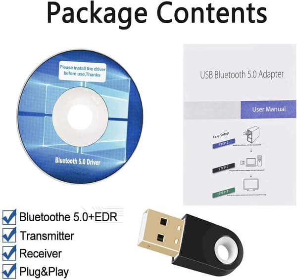 USB Bluetooth 5.0 -sovitin, USB Bluetooth -dongle langaton, PC:lle,