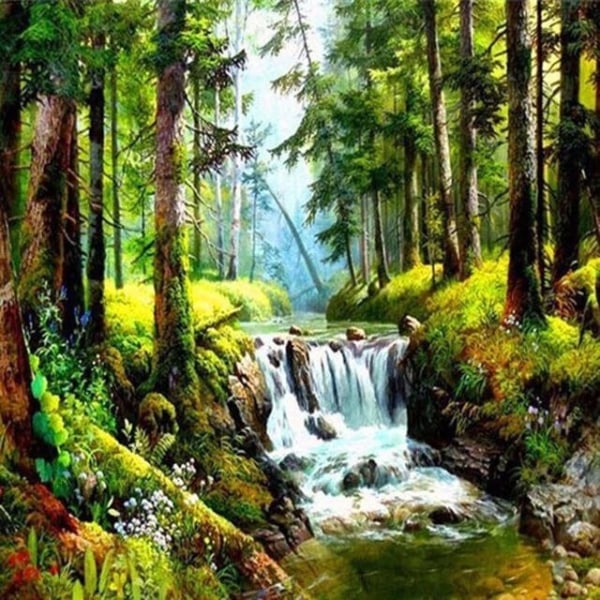 30 x 40 cm ,ruisseau de la forêt Diamond painting Broderie Diam