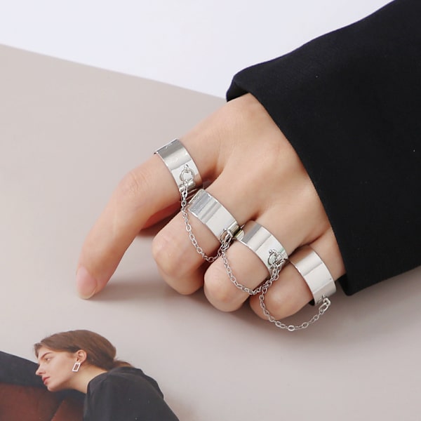 Stapelbara punk finger ring set med gotisk öppen kedja för män eller