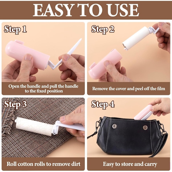 2 stk Mini Lint Roller med Deksel, Bærbar Reise-Størrelse Lint Remover, Påfyllbar Liten Roller, Sticky Roller for Møbler