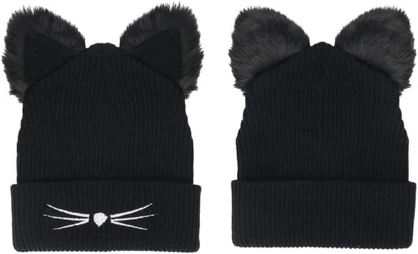 Stickad mössa för kvinnor, vintermössa med kattöron, beanie