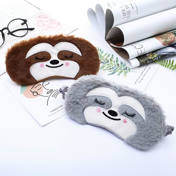 2 stycken roliga ögonbindel mjuk plysch silke sloth sovmask reseögonbindel för flickor pojkar