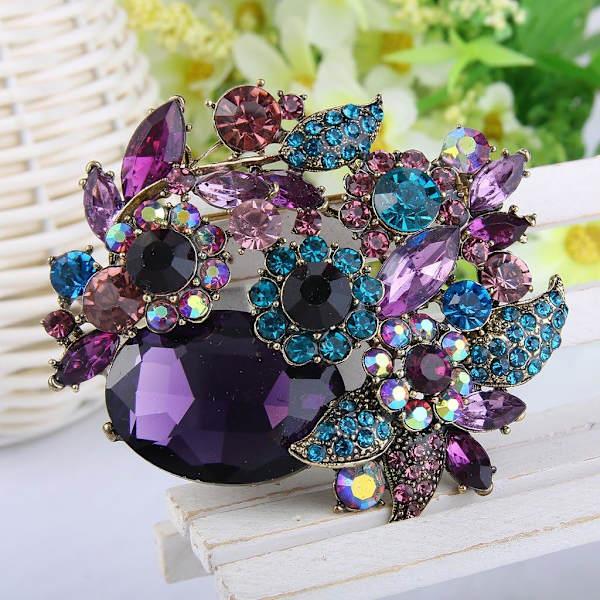 Rhinestone Crystal Festblomma Löv Rank Brosch