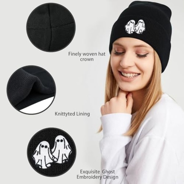 Beanie Hat Sort, Sød Sjove Goth Broderi Vinter Strikket Hætte til Voksne Mænd Kvinder