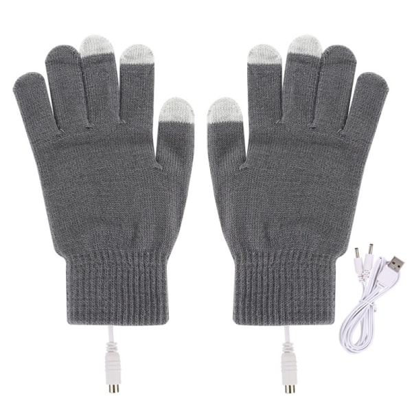 Grå USB-opvarmede handsker til mænd og kvinder, vinteropvarmede vanter m