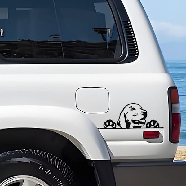 Hauska Kultainennoutaja Hymy Kurkistus Autotarra, Vinyyli Vedenpitävä Tarra, Kuorma-auto Moottoripyörä Kannettava Tietokone Tarra, Söpö Kultainennoutaja Koira Tarra (Musta)