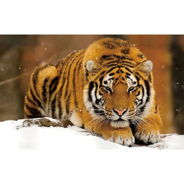 (30x40cm) Rund Modern Djungel Vild Tiger Landskapsmålning P