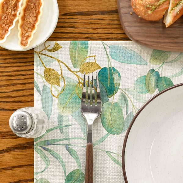 Set med 4 gröna eukalyptus placemats - Bordsdekoration - 30 x 45