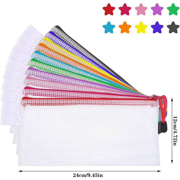 (30 Pcs,random color)Clear Pencil Case,Plastic Pen Pencil Bag Zipper Mesh Pouch Waterproof Travel St