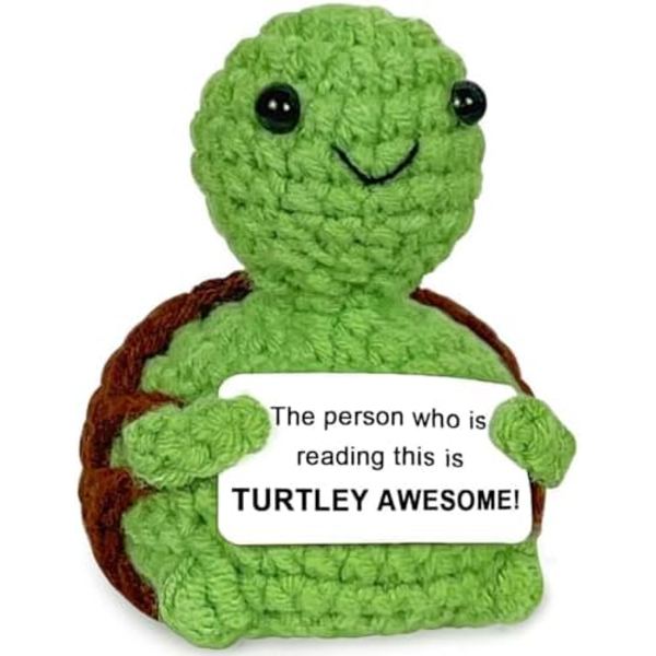6x8cm Positiv Hæklet Skildpadde Gave, Emotionel Opmuntring Støtte Skildpadde Havdyr, Hæklet Plys Grøn Skildpadde, Unik