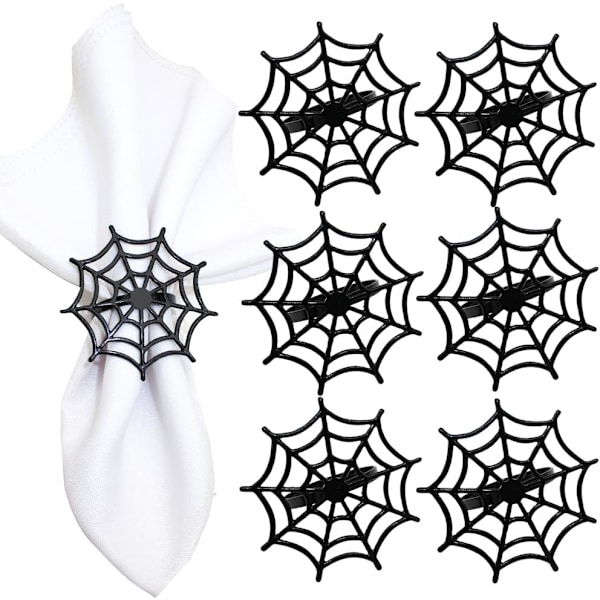 6 stk Halloween edderkoppnett serviettringer metall skummel serviettholder serviettspenne serviettspenne festutstyr for hall