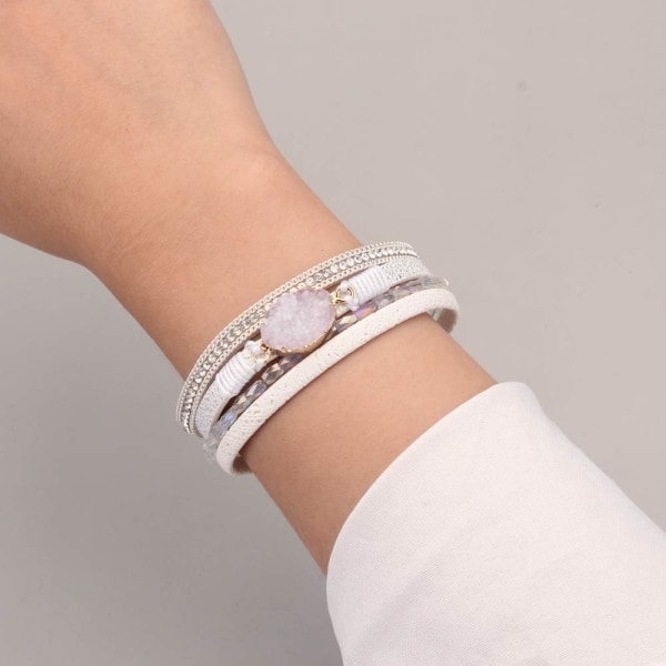 Læder Wrap Armbånd Boho Manschet Armbånd til Kvinder Krystal B