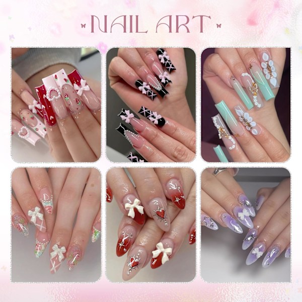 3D Nagelberlocker och Ädelstenar Set 7, 20ST Klumpiga Fjärilsberlocker + 75ST Coquette Nagelrosetter och Hjärtan + 3D Blommor för Naglar