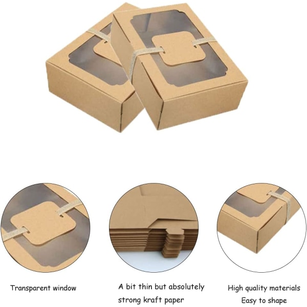 Brune 24 stk Kraftpapir kakebokser, gaveeske med vindu, bil