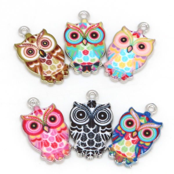 6 st Owl Metallhängen Charms Pärlor för DIY Halsband Armband Örhänge Smyckestillverkning Hantverk