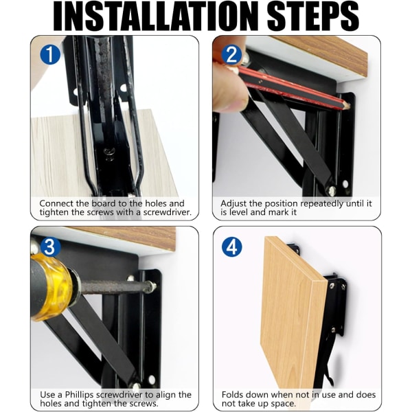 Folding Bracket 500mm, Heavy Duty Folding Bracket 2 Pieces, Folding Wall Bracket 150Kg Loa