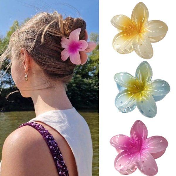 3 kpl Frangipani-kukka akryylinen hiusklipsi naisille kesäkukkien hiuskoristeet keltainen sininen vaaleanpunainen kukka hiusklipsit Havaiji hiuspinni Allig