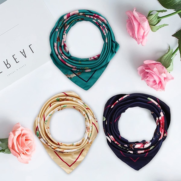 3 st 90 cm Sidenscarf Satin Huvudscarf Hårscarf Sidenhuvudscarf Sidenbandana Sidenhårinpackning Halsscarf för Kvinnor
