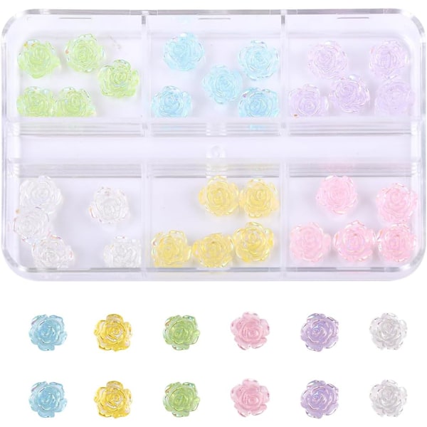 1 Laatikko, 6 Väriä, Söpöjä Kawaii 3D Kynsikoristeita, Hartsi Akryyli Kynsijalokiviä, Strassikiviä, Aurora Glitter Koristeita Kynsitaiteeseen DIY
