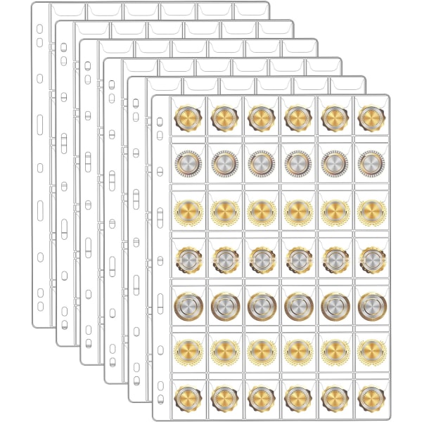 6 ark møntbinder, plastik møntalbumlommer med 9 standardhuller 42 rum til møntsamling