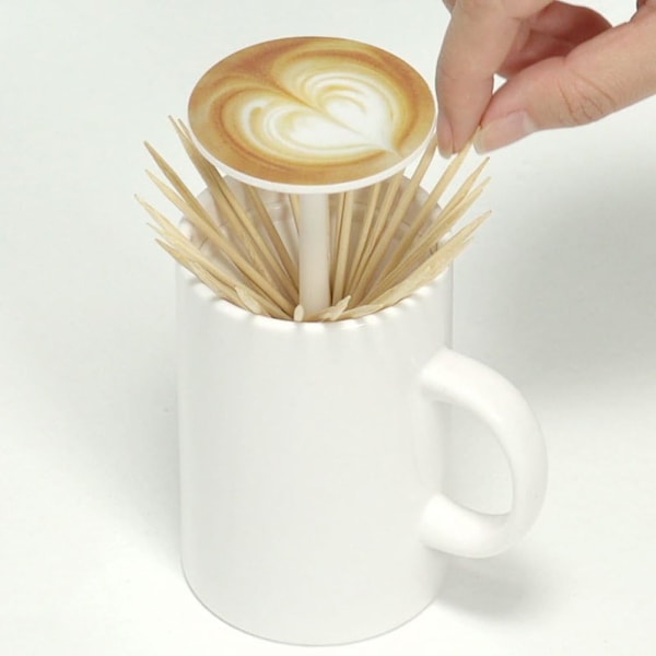 Tandpepparkopphållare i kaffekoppform, automatisk utdragbar tandpeppardispenser för trätandpeppor
