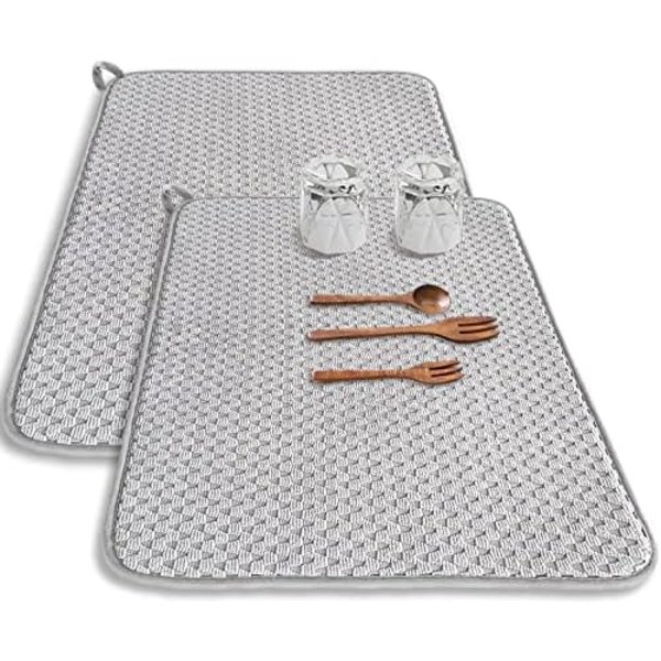 2 Pakkaa Mikrokuitu Astian Kuivausmattoa, 45*60cm Imuva Astian Kuivausteline Keittiön Työtasolle, Suuri Astian Kuivausmatto Työtasolle