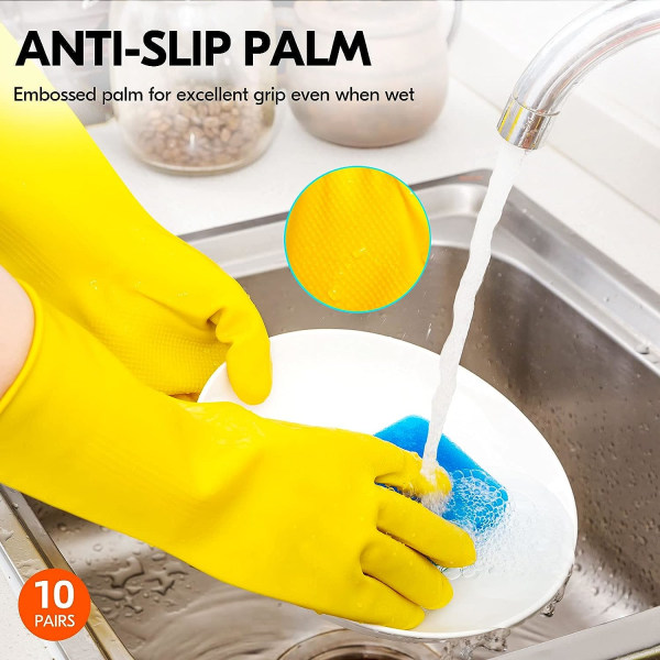 10 par genanvendelige husholdningshandsker, gummi opvaskehandske