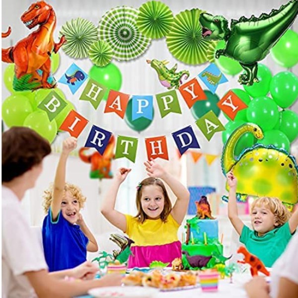 Dinosaur bursdagsfest dekorasjonssett, 89 deler med dinos