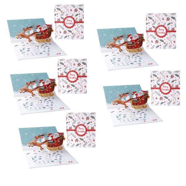 5pcs-3D Christmas Cards, Pop-up Greeting Card for Christmas, Enve