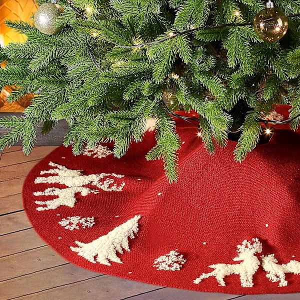 Juletræsskørt Rød 92cm 36inch Juletræsfodbetræk Dekoration 3D Juletræsskørt Ch
