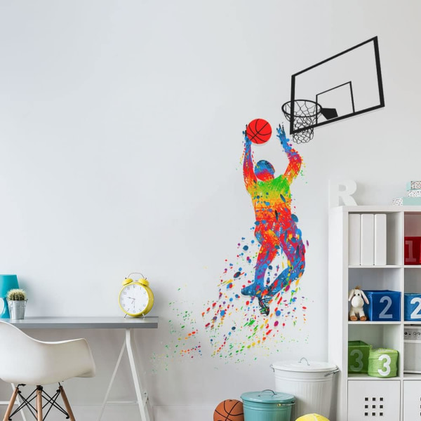 Basketballveggdekor, Basketballspiller Dunk-dekal, Inspirerende selvklebende veggdekor for gutt