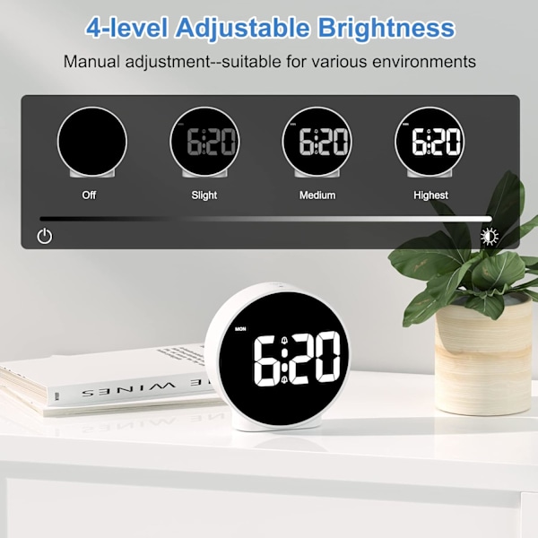 LED Väckarklocka, Upplyst Väckarklocka med Veckodagsvisning, Snooze-funktion, 4 Justerbara Ljusstyrkor, 2 Alarm, Batteridriven Digital Klocka för Barn