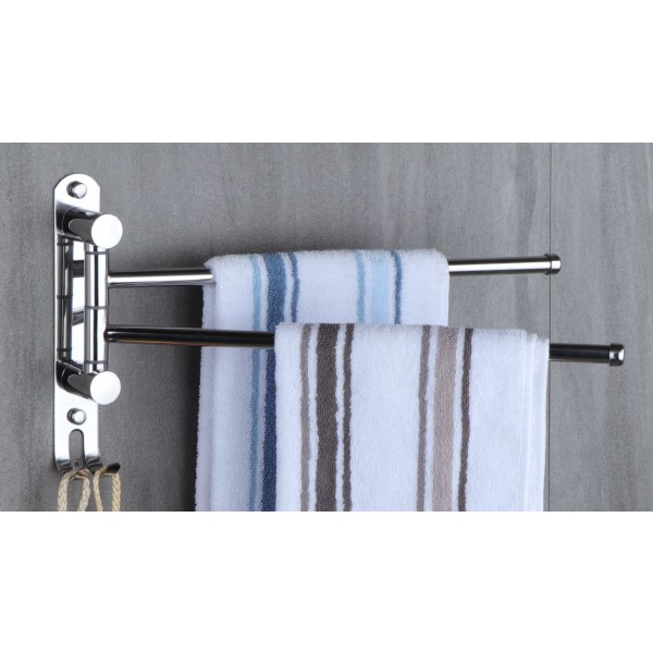 Håndklædeholder til badeværelse med 2 180° roterende stænger SUS304 Håndklædetørrer i rustfrit stål Vægmonteret håndklæde