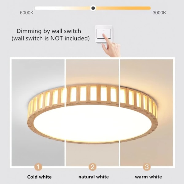 LED Ceiling Lamp Dimmable 27W Ø40cm Modern Wood Ceiling Light Lig