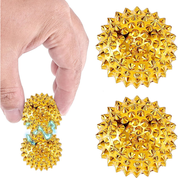 2 kpl Spiky Sensory Magneettinen Akupainanta Balls, Spikey Fidget Ring Hedgehog Hierontapallo Gold
