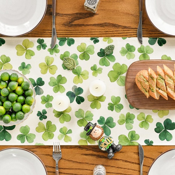 1 stk. Patrick's Day Bordløber, Sæsonbestemt Forår Heldige Køkken Spisebord Dekoration til Hjemmefest Dekor 13 x 72 Tommer