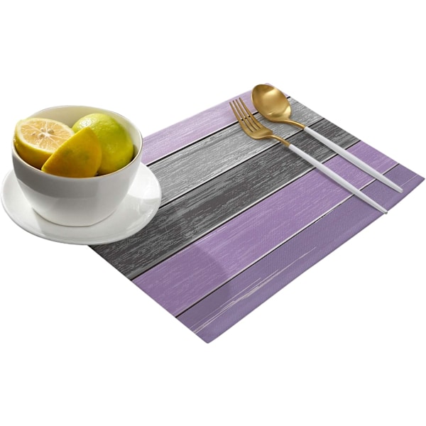 Plassmatter Sett med 4, Retro Rustikk Låvevedtekstur Polyester Flekkbestandig Bordmatter Vaskbare Plassmatter Dekorasjon for