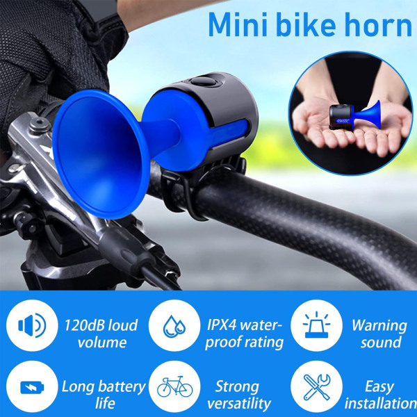 (Blue）Velo Bell 120 DB, IPX4 Waterproof Bike Horn, Electric MTB B