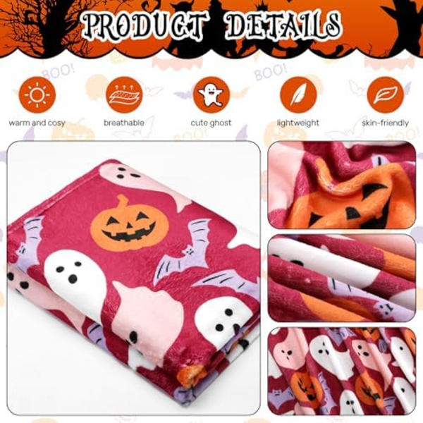Halloween Pink - Heittopeitto Flanelli, Haamu, Kurpitsa, Lepakot, Söpö Heittopeitto, Pehmeä Peitto, Vaaleanpunainen Halloween-Koriste