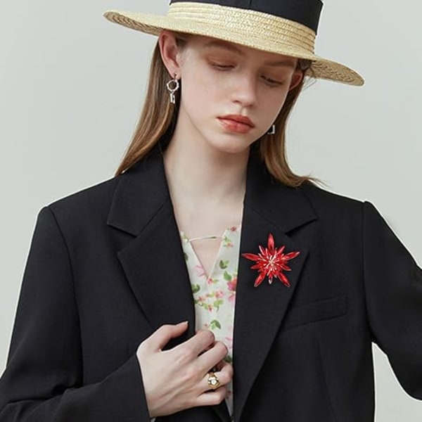 Rhinestone Stjerne Brosche Pin til Kvinder Piger Skinnende Krystal CZ Snowflake Corsage Broche Red