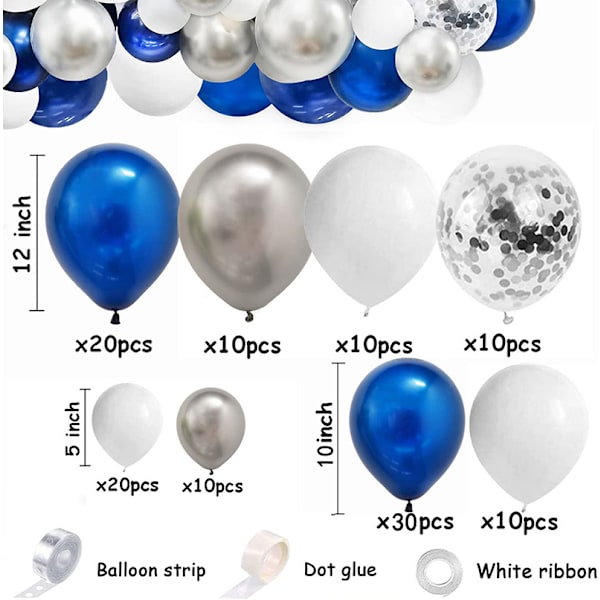 Ballon Combo Kit Sølv Blå Hvid Ballon Dekoration Kit Ballon Kæde Sæt Latex Ballon Bryllup B