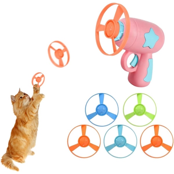 Pink kat fetch legetøj, flyvende propel med 1 launcher og 5 propel